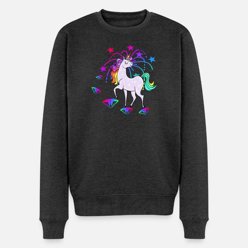 Einhorn Sterne Glitzer Regenbogen - Männer Premium Bio Pullover - Anthrazit meliert