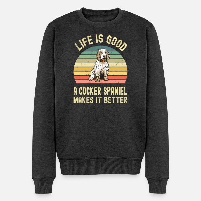 Hund Cocker Spaniel - Männer Premium Bio Pullover - Anthrazit meliert