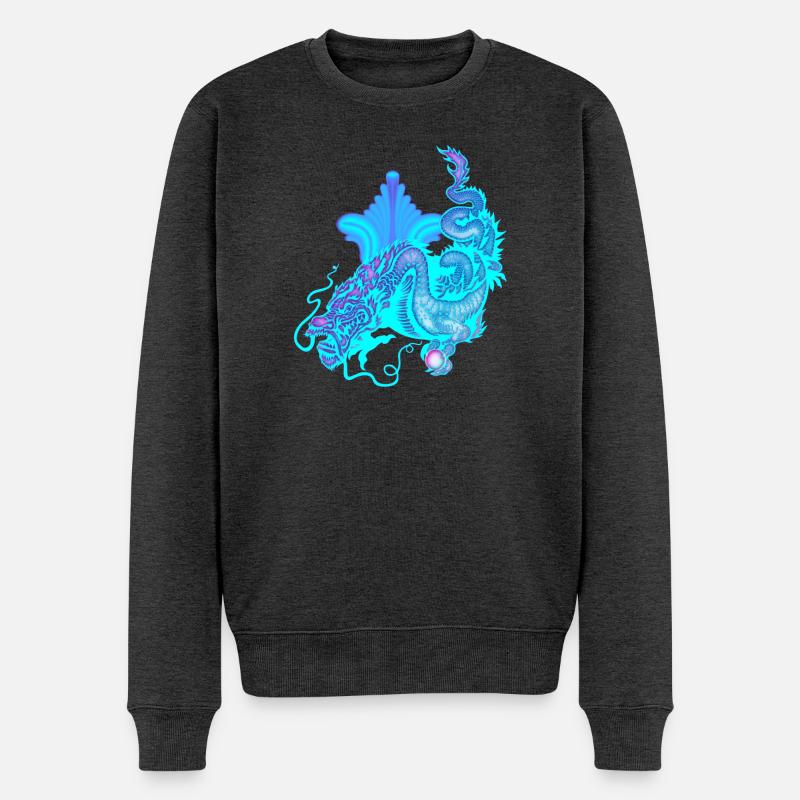 Hellblauer chinesischer Drache - Männer Premium Bio Pullover - Anthrazit meliert