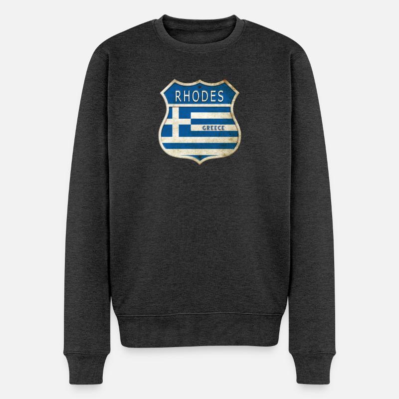 Rhodes Grèce Armoiries Drapeaux Design - Pull Premium bio Homme - anthracite chiné