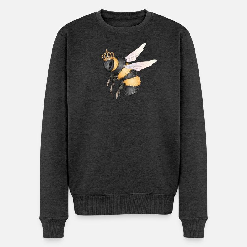 Zeichnung einer fliegenden Hummel mit Krone - Männer Premium Bio Pullover - Anthrazit meliert