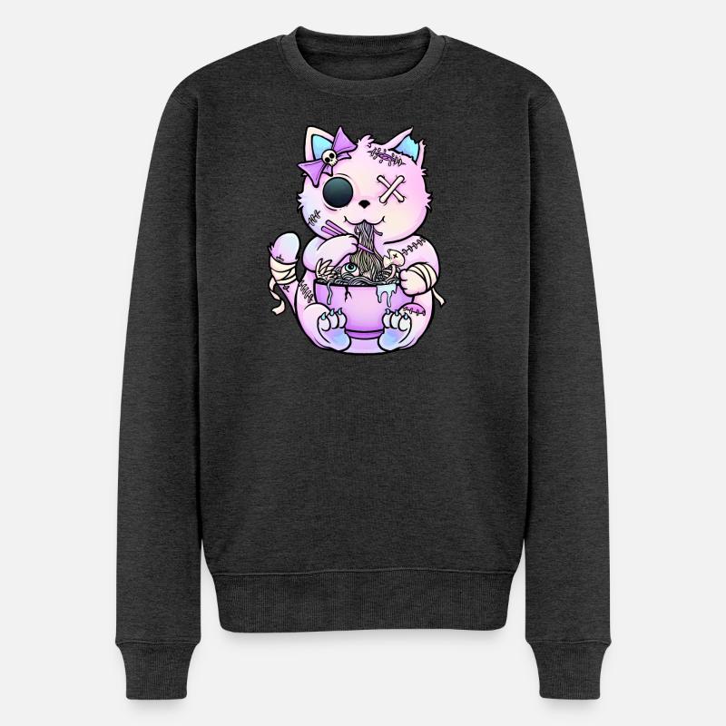Pastel-Gothic-Katze Ramen - Männer Premium Bio Pullover - Anthrazit meliert