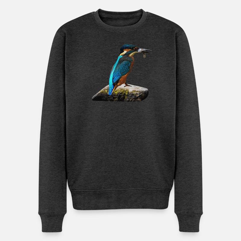 coole vögel, fischendes Eisvogel männchen - Männer Premium Bio Pullover - Anthrazit meliert