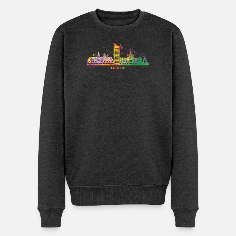 Leipzig Skyline Bunt Leipziger Uniriese - Männer Premium Bio Pullover - Anthrazit meliert