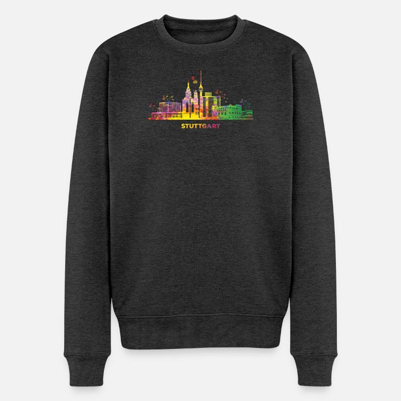 Stuttgart Skyline Bunt Stuttgarter Fernsehturm - Männer Premium Bio Pullover - Anthrazit meliert