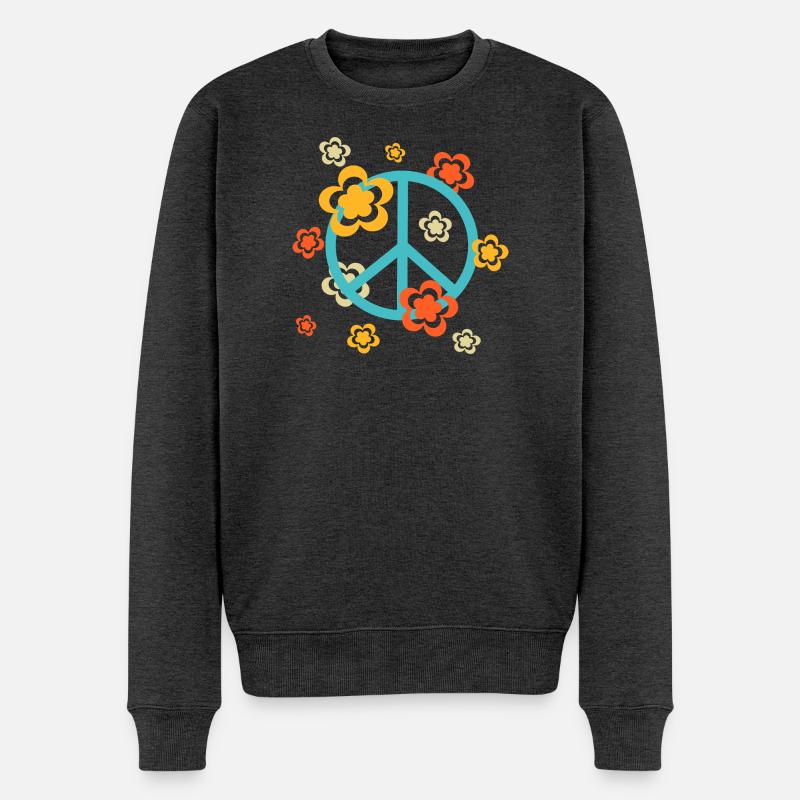 70er Jahre Blume Muster - Männer Premium Bio Pullover - Anthrazit meliert