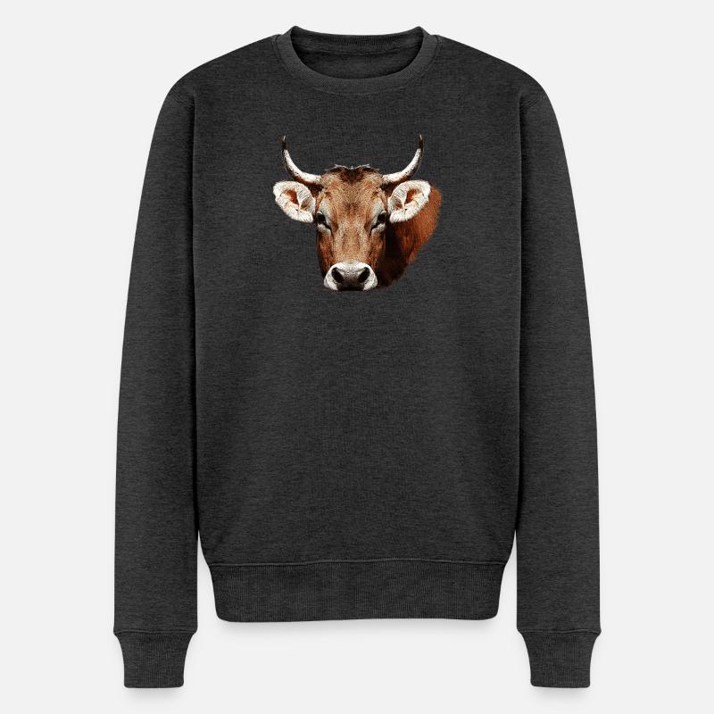 süße tierdesigns mädchen, kuh beige, rustikal - Männer Premium Bio Pullover - Anthrazit meliert