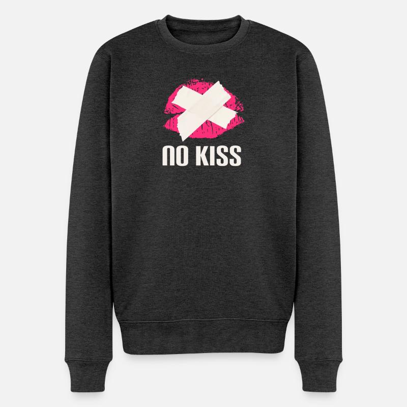 Witziges Lippen-Design mit Tape - Männer Premium Bio Pullover - Anthrazit meliert