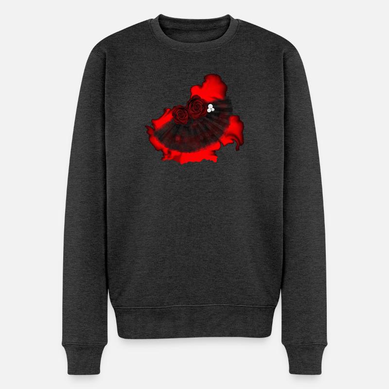 originelle Frauenmode, Fächer mit rosen - Männer Premium Bio Pullover - Anthrazit meliert