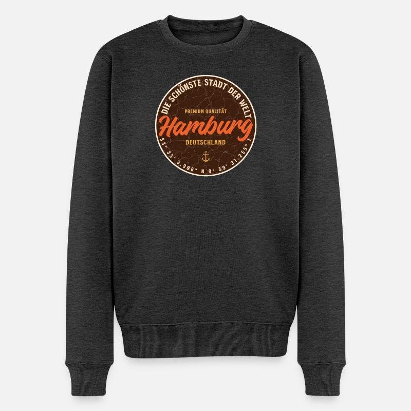 Hamburg Vintage Plakette - Männer Premium Bio Pullover - Anthrazit meliert