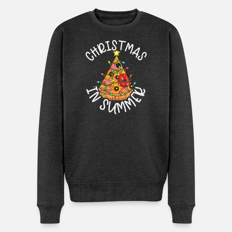 Pizza Noël en été tropical - Pull Premium bio Homme - anthracite chiné