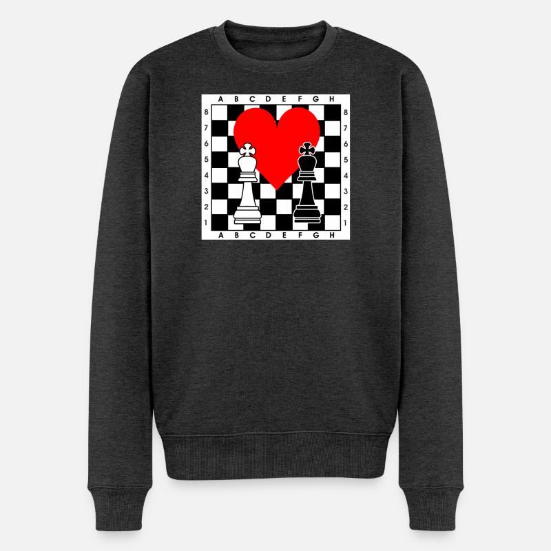Schachbrett mit Herz - Männer Premium Bio Pullover - Anthrazit meliert