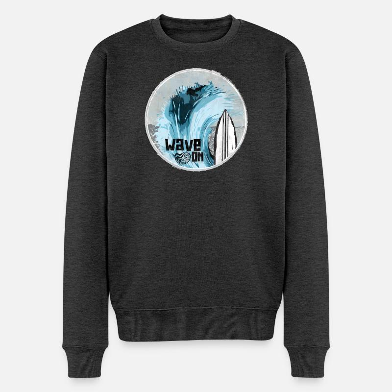 Vague de mer avec design de planche de surf - Pull Premium bio Homme - anthracite chiné