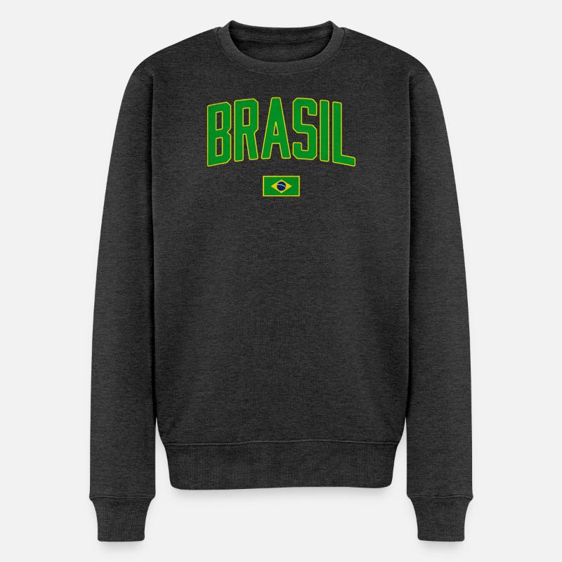 Brasil Vintage Schriftzug mit Flagge - Männer Premium Bio Pullover - Anthrazit meliert