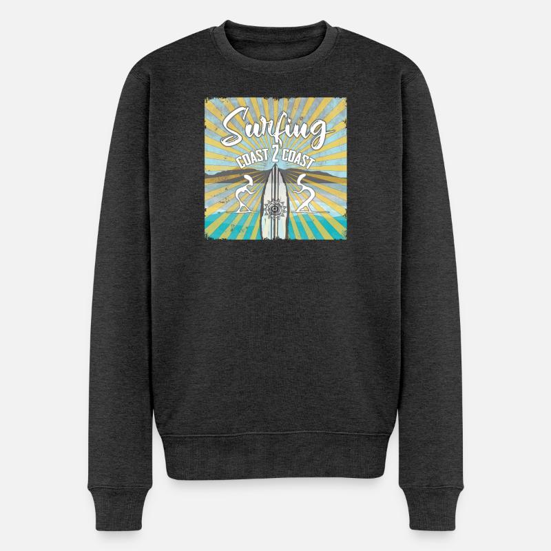 Surfthema Coast 2 Coast Vintage Design - Männer Premium Bio Pullover - Anthrazit meliert