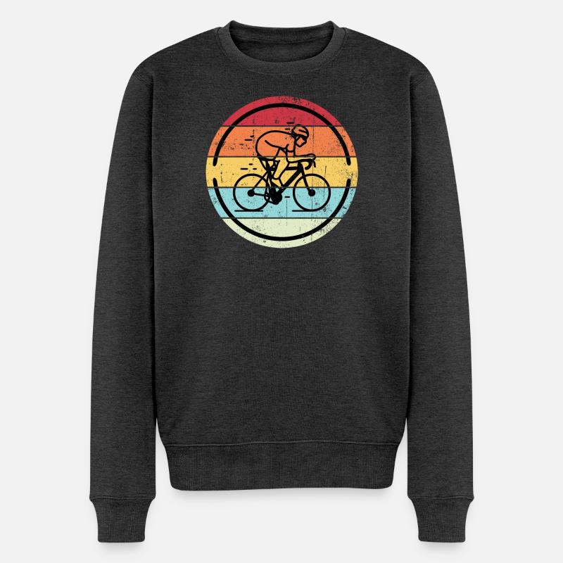 Retro-Radfahrer in Sunset Circles - Männer Premium Bio Pullover - Anthrazit meliert