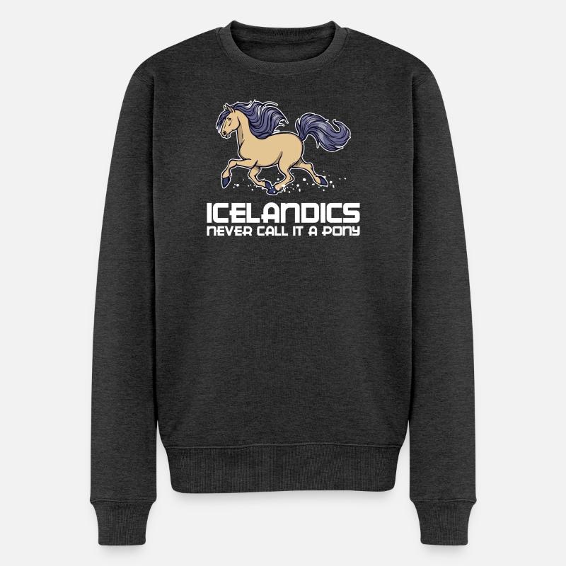Lustig Pony Statement Islandpferde Pferde - Männer Premium Bio Pullover - Anthrazit meliert
