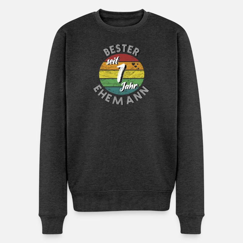 bester Ehemann seit 1 Jahr 1. Hochzeitstag retro - Männer Premium Bio Pullover - Anthrazit meliert