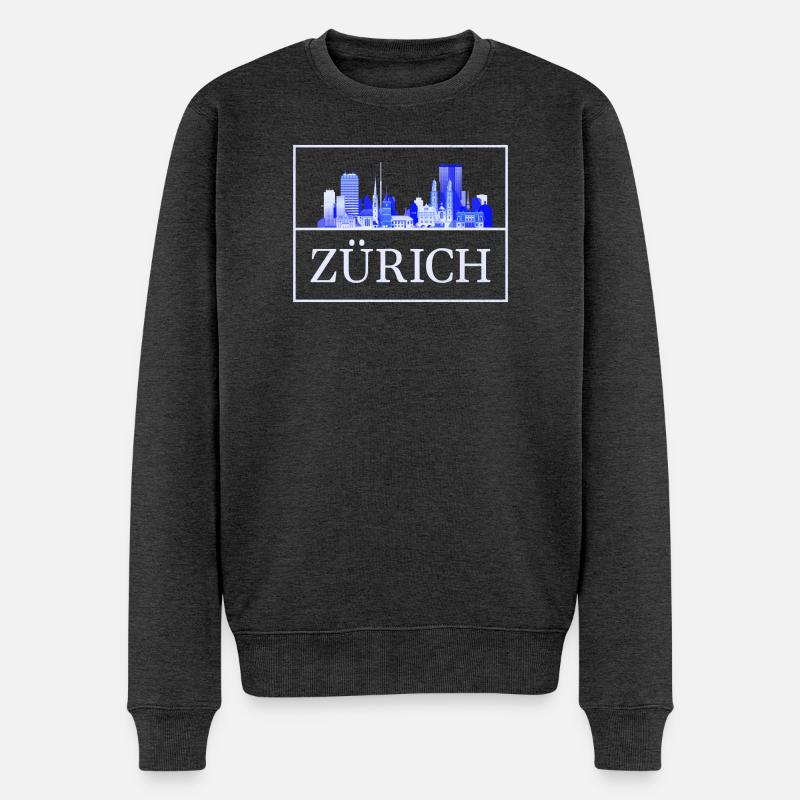 Zürich Skyline Blau Silhouette - Männer Premium Bio Pullover - Anthrazit meliert