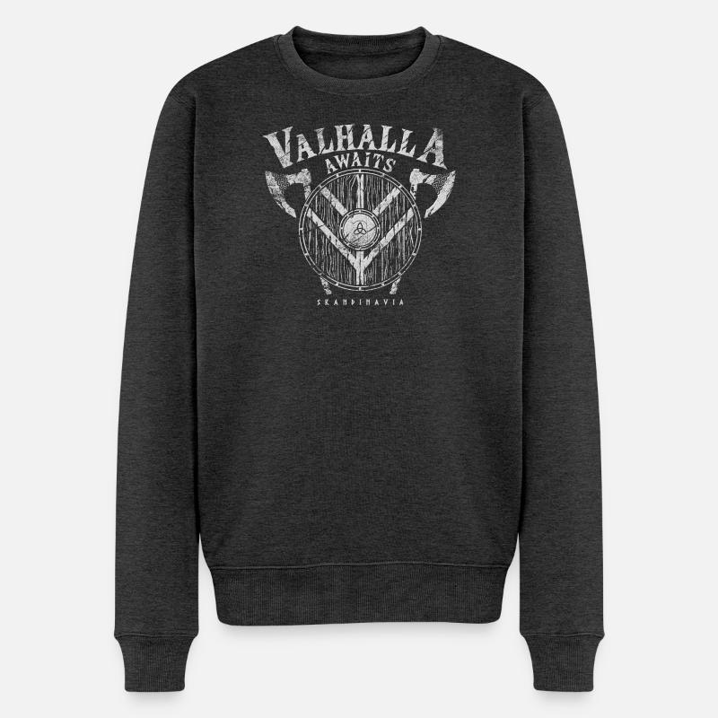 Valhalla Awaits - Männer Premium Bio Pullover - Anthrazit meliert