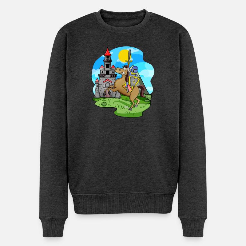 Ritter Pferd Burg für Kinder - Männer Premium Bio Pullover - Anthrazit meliert