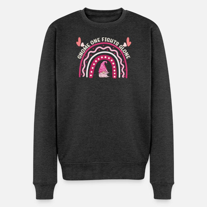Gnome One Fights Alone Brustkrebs - Männer Premium Bio Pullover - Anthrazit meliert
