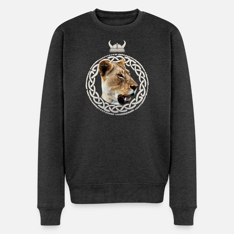 Wikinger Löwin - Männer Premium Bio Pullover - Anthrazit meliert