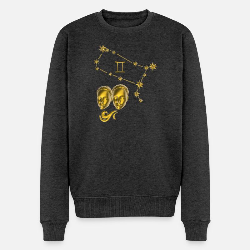 Sternzeichen Zwillinge 3D, gold - Männer Premium Bio Pullover - Anthrazit meliert