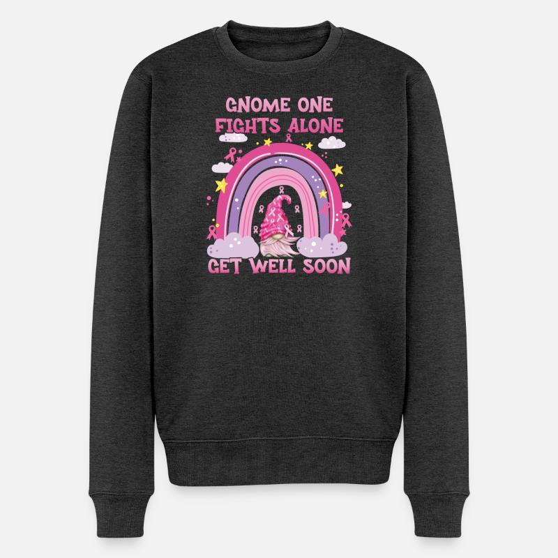 Gnome One Fights Alone Brustkrebs - Männer Premium Bio Pullover - Anthrazit meliert