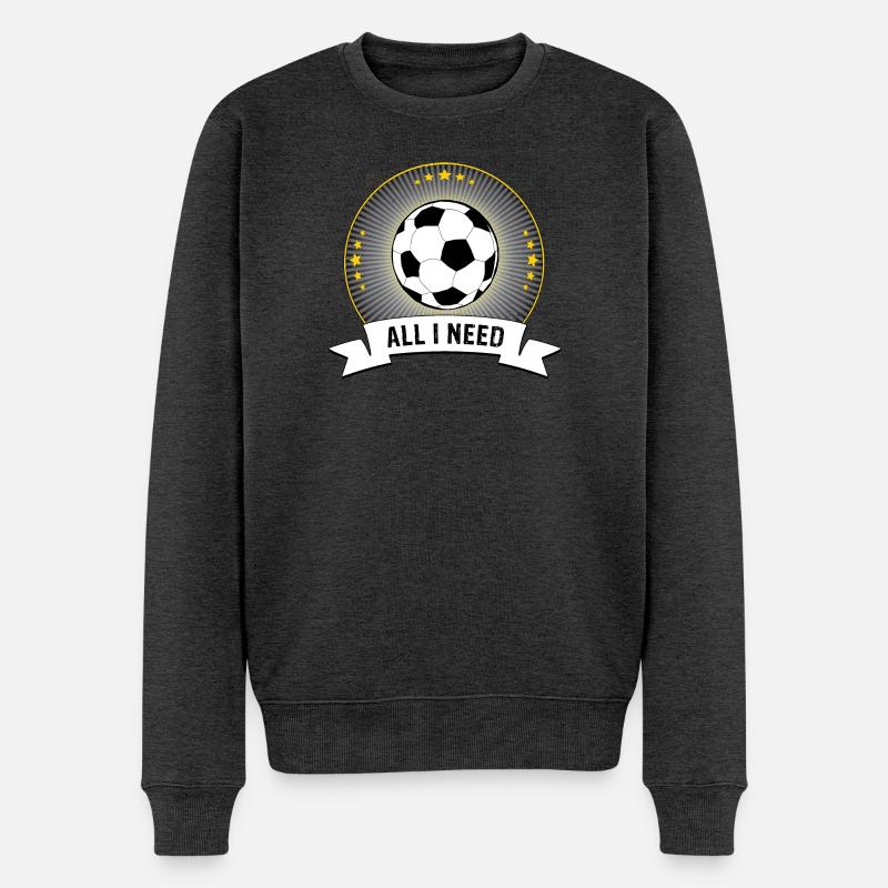 ALL I NEED | Fussball-Emblem - Männer Premium Bio Pullover - Anthrazit meliert