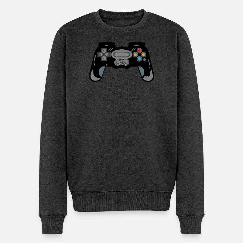 Retro Controller Silhouette - Männer Premium Bio Pullover - Anthrazit meliert