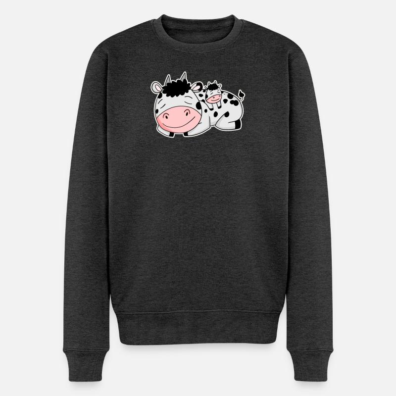 Vache avec bébé vache - Pull Premium bio Homme - anthracite chiné