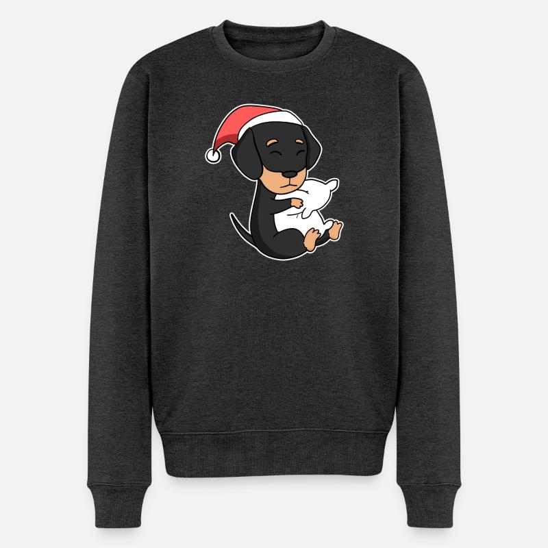 Teckel chien Noël sommeil fatigué - Pull Premium bio Homme - anthracite chiné