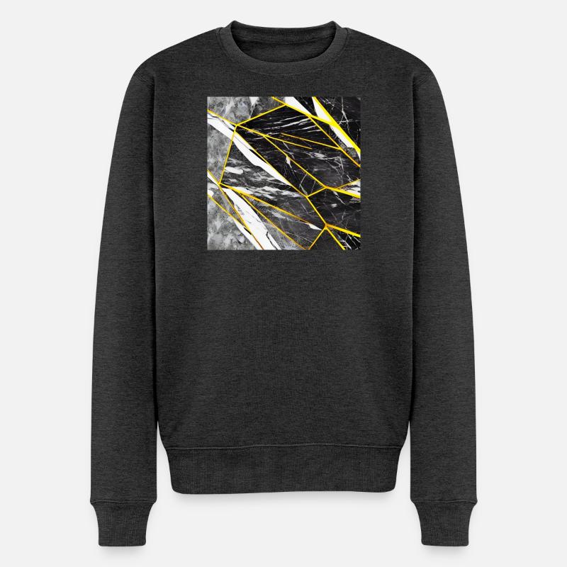 Schwarz Gold Marmorimitat - Männer Premium Bio Pullover - Anthrazit meliert