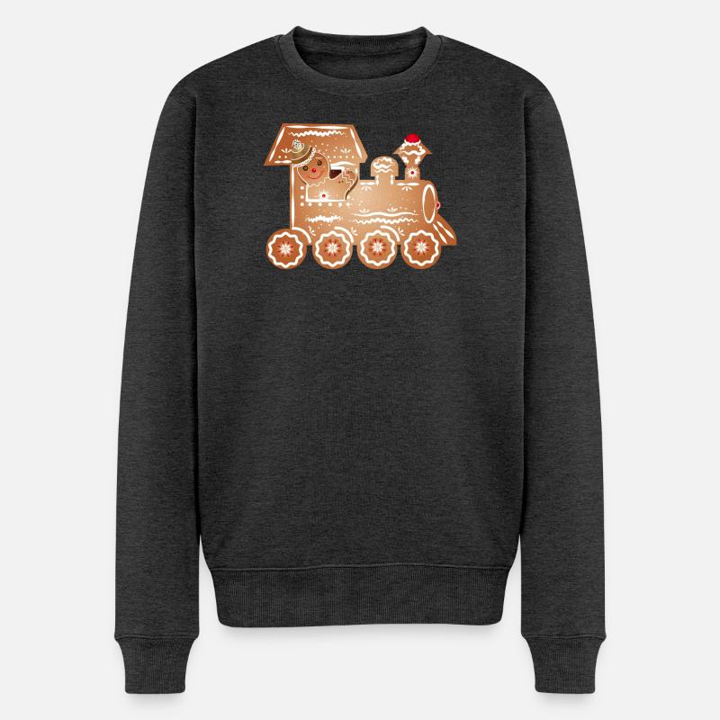 Lebkuchenmann als Lokführer in der Lebkuchen Bahn - Männer Premium Bio Pullover - Anthrazit meliert