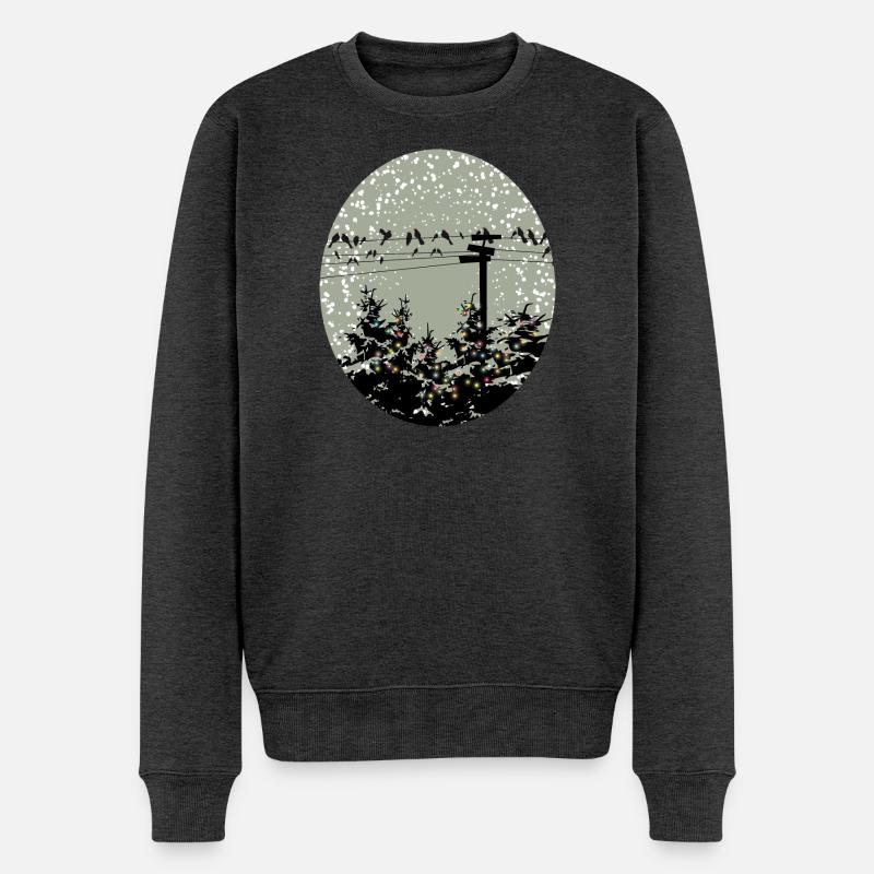 Vögel auf Stromleitung über beleuchtete Bäume - Männer Premium Bio Pullover - Anthrazit meliert