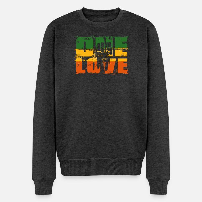 One Love Rastafari Banner - Männer Premium Bio Pullover - Anthrazit meliert