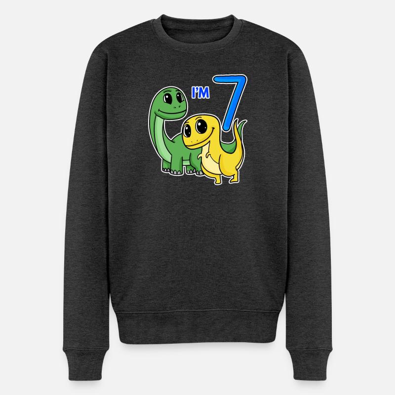 7ème anniversaire garçon Dino Motif - Pull Premium bio Homme - anthracite chiné