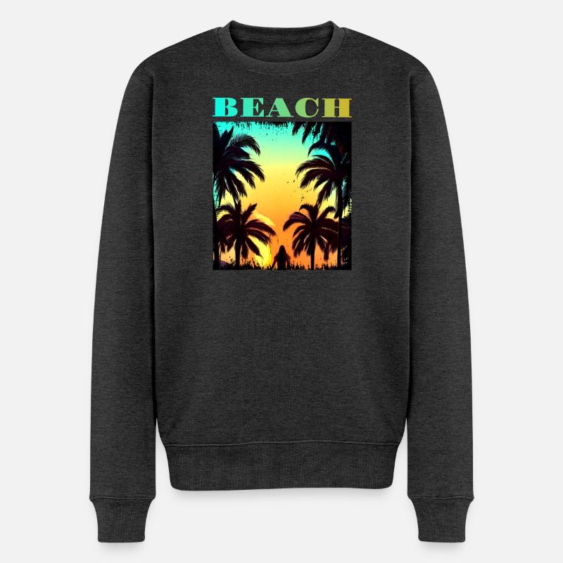 Palm Sunset Beach - Männer Premium Bio Pullover - Anthrazit meliert