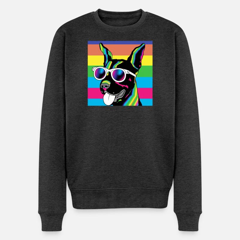 Psychedelische Welpen-Regenbogenbrille - Männer Premium Bio Pullover - Anthrazit meliert