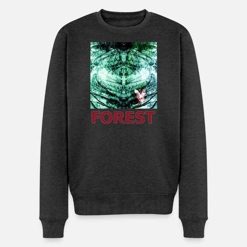 Reflet de la forêt et papillon - Pull Premium bio Homme - anthracite chiné