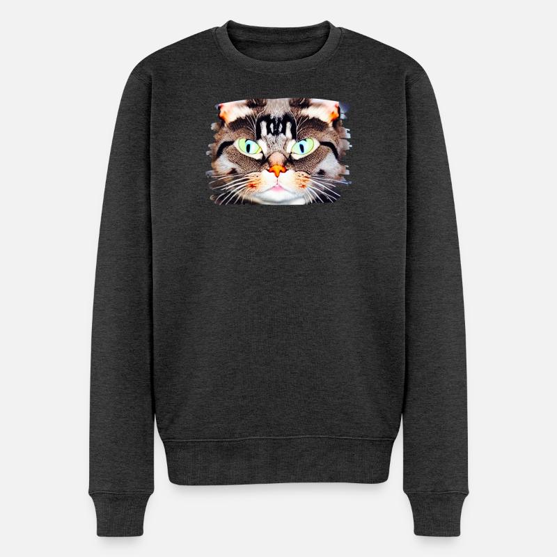 Neon Katzenblick Porträt - Männer Premium Bio Pullover - Anthrazit meliert