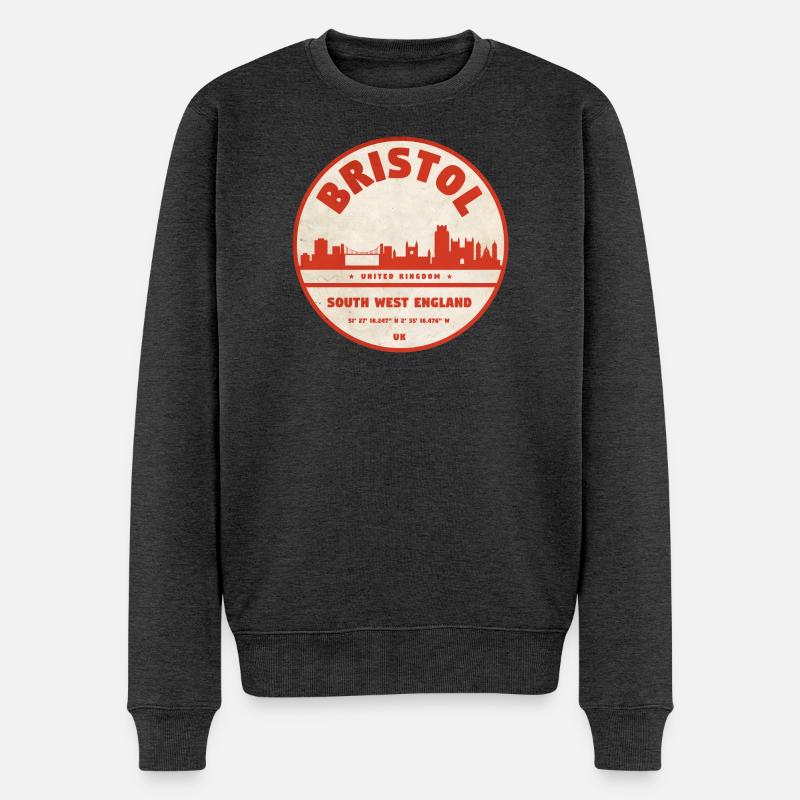 Bristol Skyline Retro Emblem - Männer Premium Bio Pullover - Anthrazit meliert