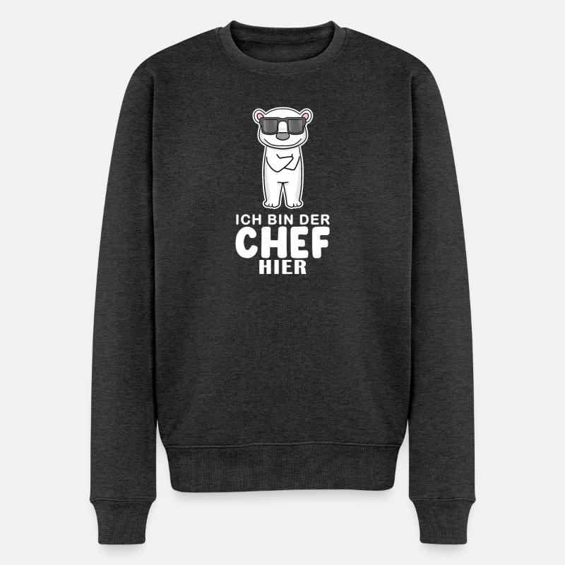 Cool Eisbär Chef Spruch - Männer Premium Bio Pullover - Anthrazit meliert