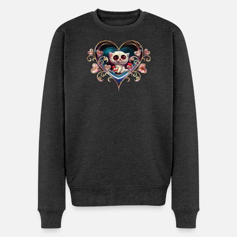 Valentinstag-Kätzchen - Männer Premium Bio Pullover - Anthrazit meliert