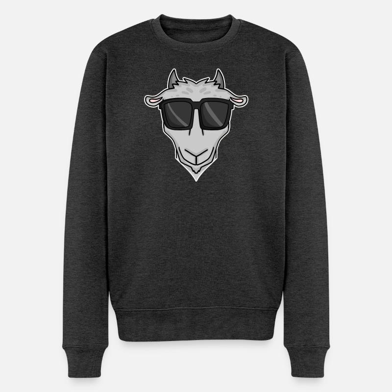 Ziege mit Sonnenbrille - Männer Premium Bio Pullover - Anthrazit meliert