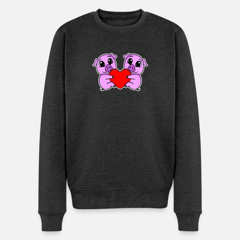 Schwein Herz Liebe Schweine - Männer Premium Bio Pullover - Anthrazit meliert