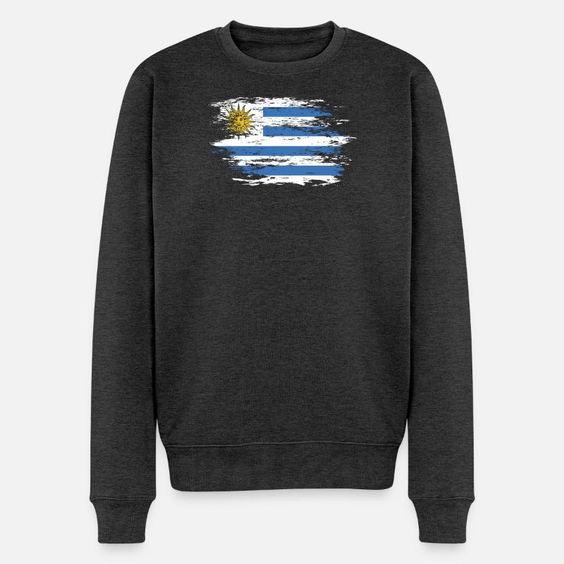 Uruguay Flagge used - Männer Premium Bio Pullover - Anthrazit meliert