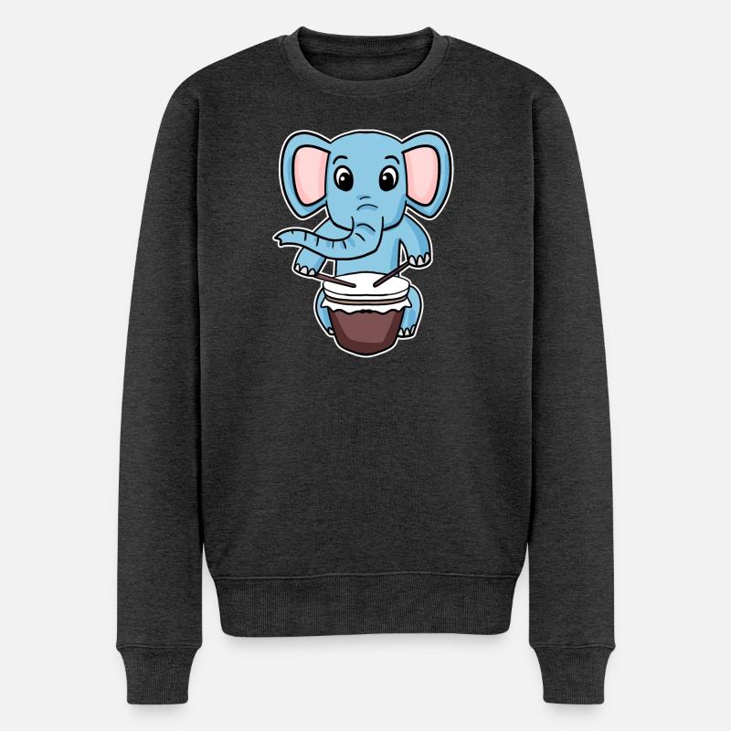 Elefant Trommel Motiv - Männer Premium Bio Pullover - Anthrazit meliert