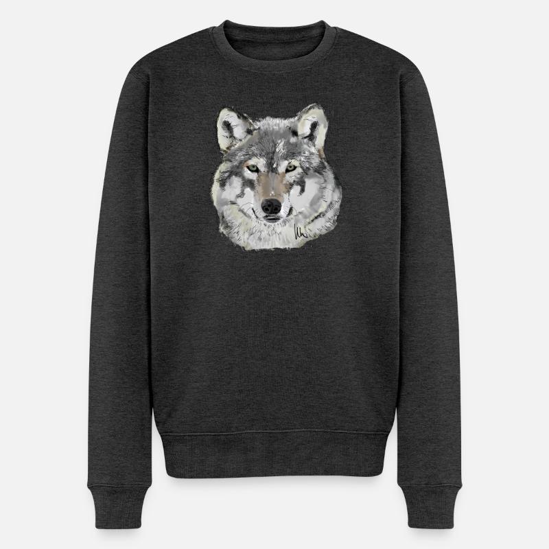 Wolf - Männer Premium Bio Pullover - Anthrazit meliert